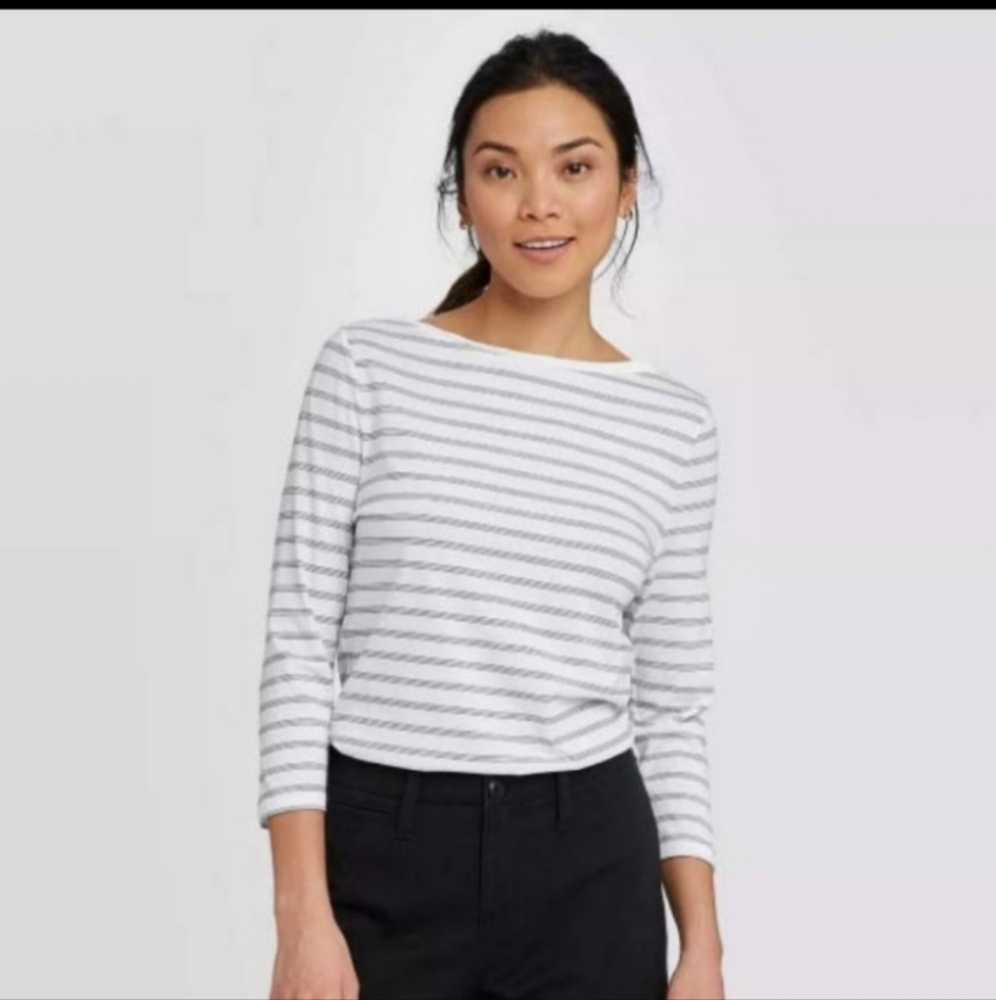 A NEW DAY Striped Boatneck Top